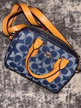 Denim Mini Crossbody with Orange Trim